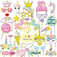 Konsait Unicornio DIY Photo Booth Props Cumpleaños Cabina de Fotos Accesorios Photocall máscaras Gafas en Palos para…